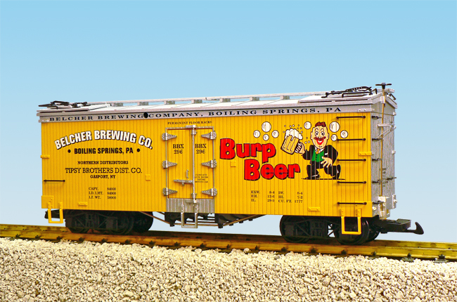 BELCHER BREWIN CO BURP BEER REEFER CAR YELLOW/SILVER
