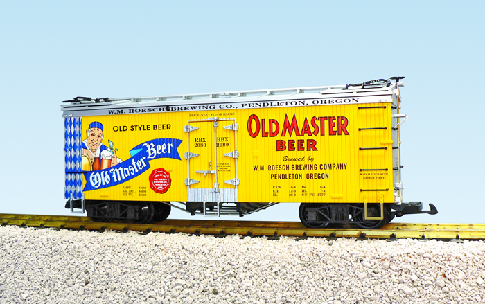 OLD MASTER BEER REEFER CAR YELLOW/WABASH BLUE