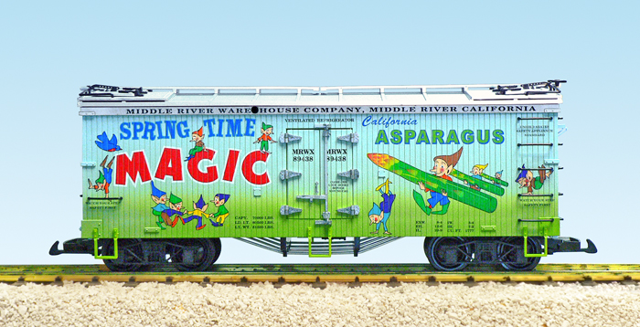 SPRING TIME ASPARAGUS REEFER CAR TWO TONE BLUE/GREEN