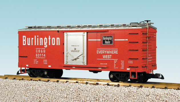 BURLINGTON STEEL BOX CAR #63116 RED/SILVER