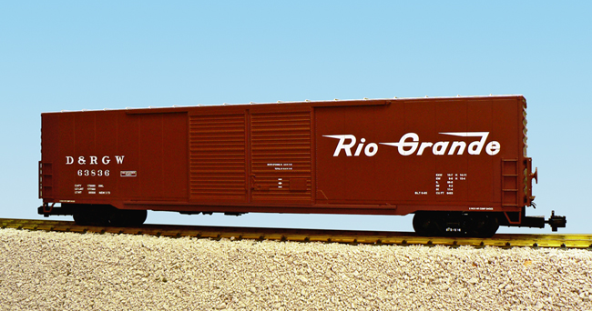 RIO GRANDE 60 SINGLE DOOR BOXCAR YELLOW/SILVER/BLUE
