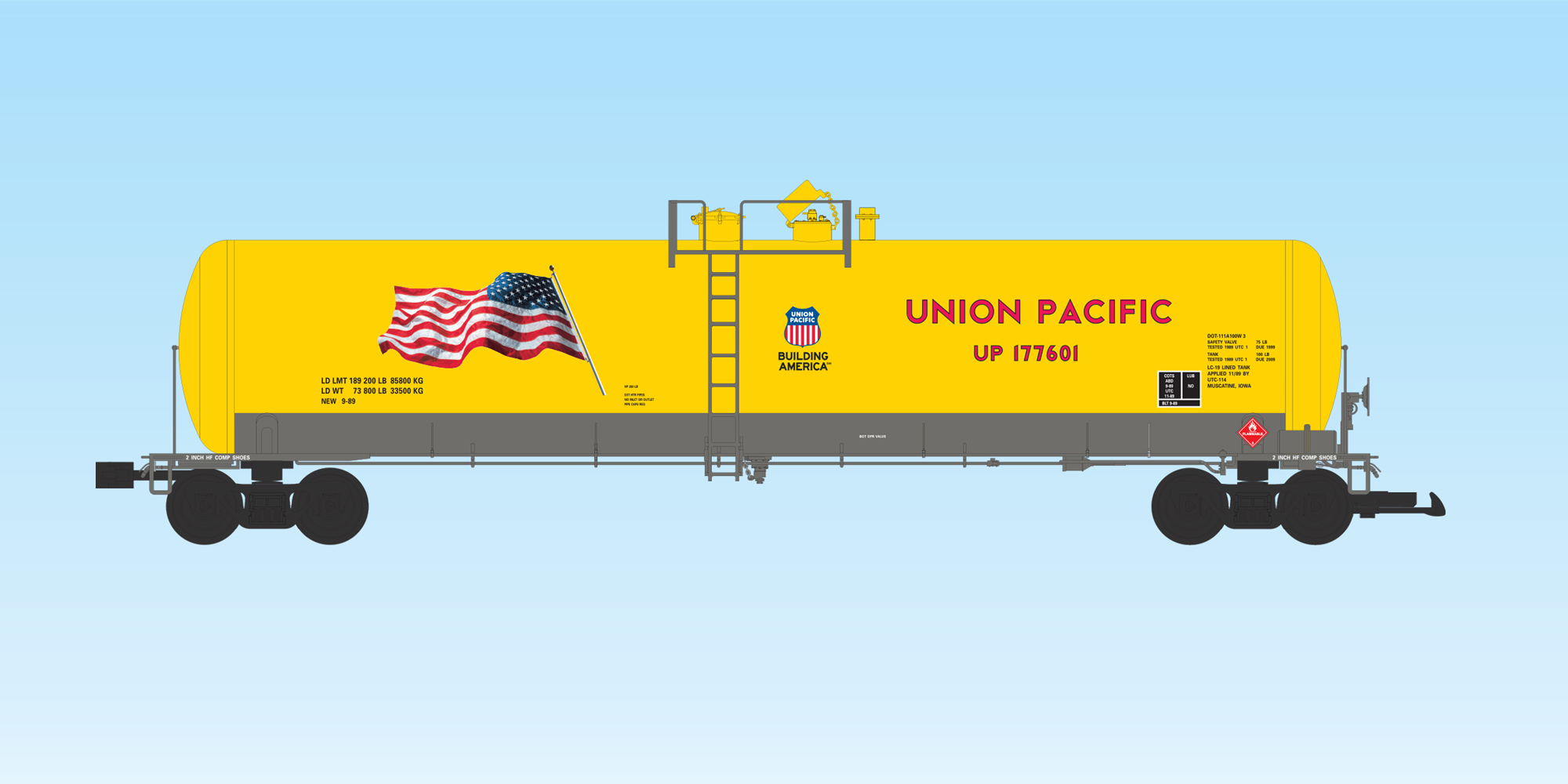 UNION PACIFIC (FLAG) 55' MODERN TANK CAR YELLOW/GRAY