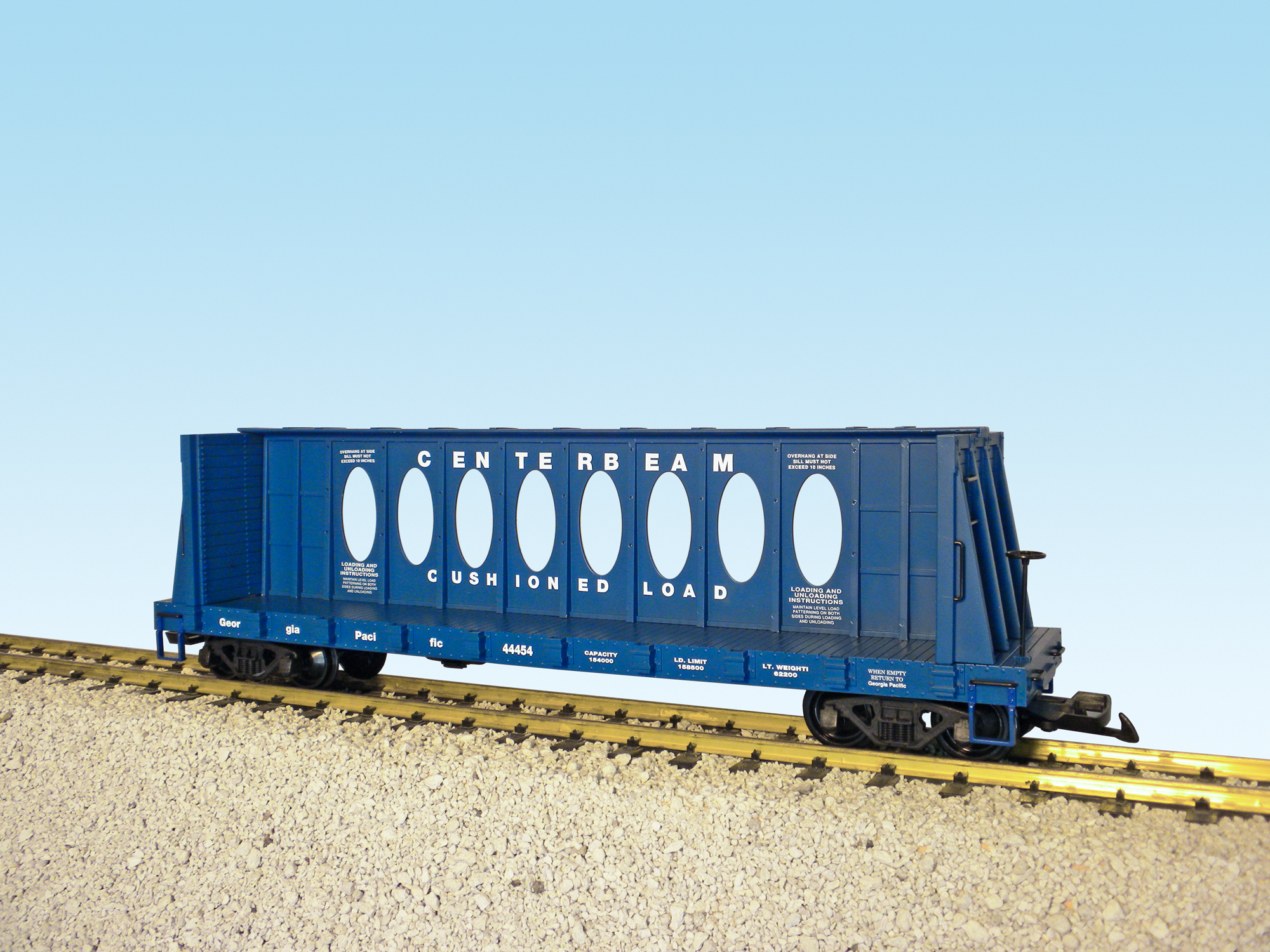 GEORGIA PACIFIC CENTER BEAM FLAT CAR B&M BLUE #44463
