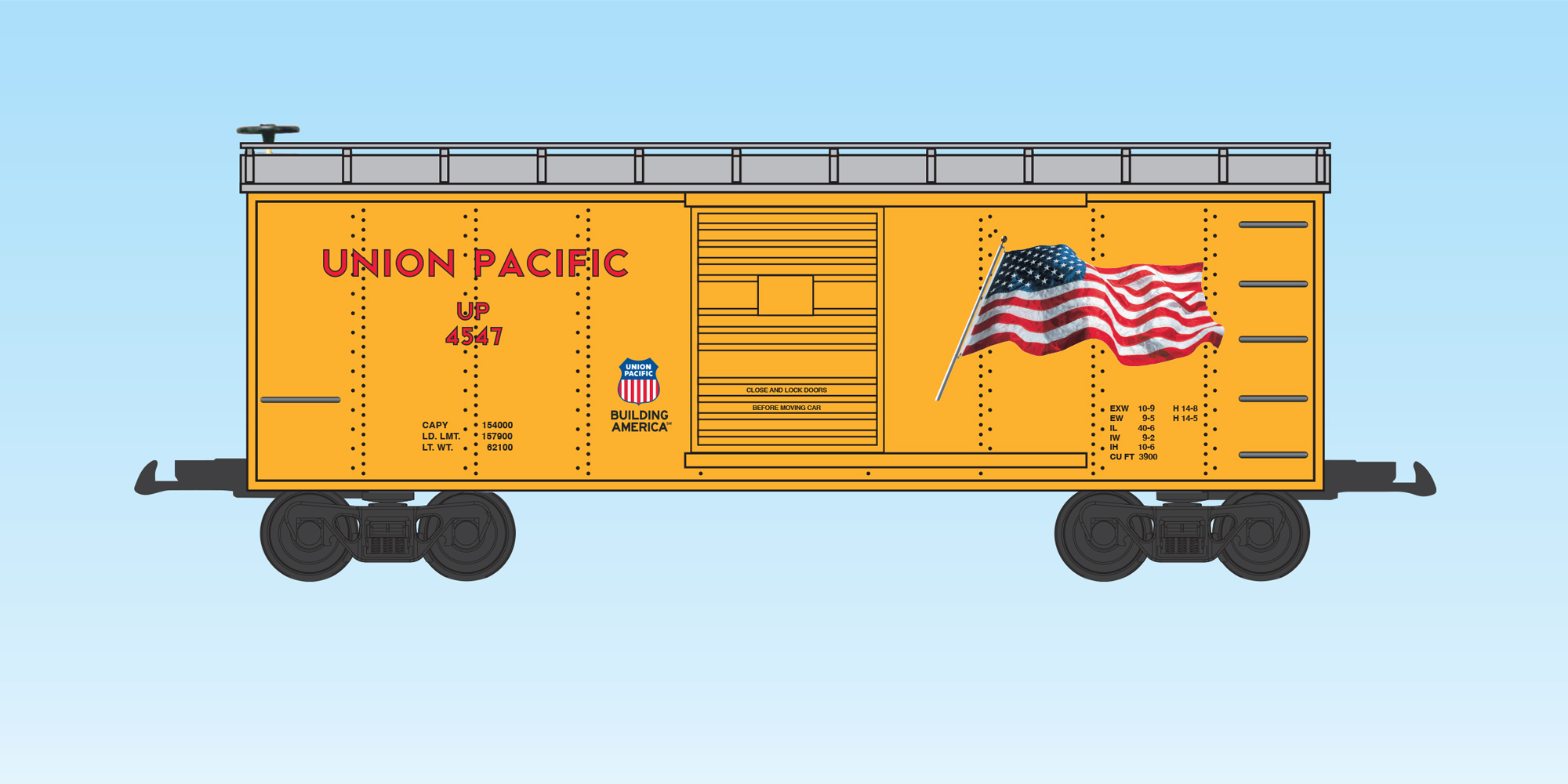 UNION PACIFIC (FLAG) STEEL BOXCAR #2026 YELLOW/SILVER